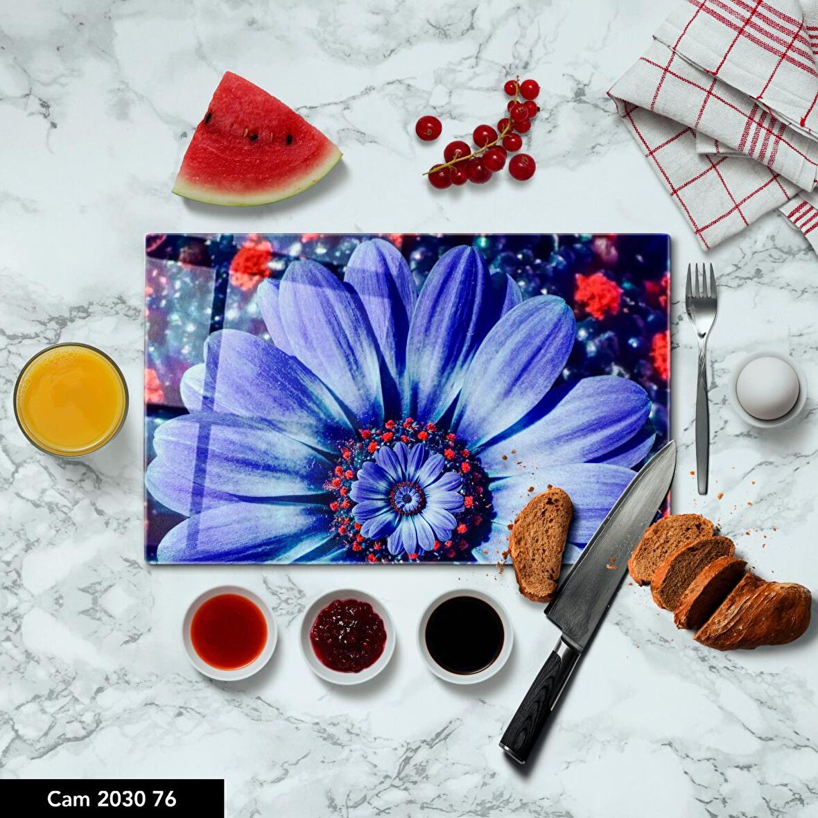 ANTİBAKTERİYEL CAM KESME TAHTASI | BASKILI KESİM TABLASI | 25x35 cm